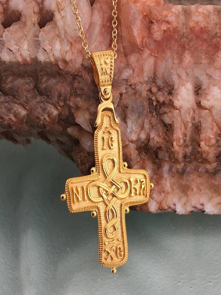 SOLID PLAIN GOLD HIGH SMOOTH FINISH 18K PURE GOLD CROSS CHAIN PENDANT