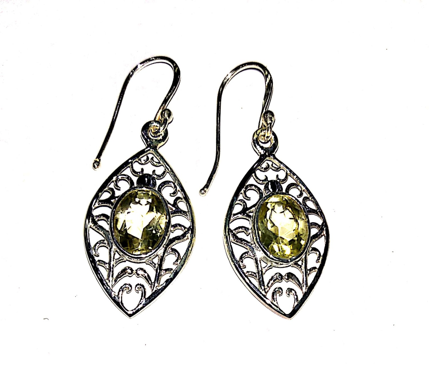 Plato Jewels pure silver earrings studded with lemon citrine gemstone Silver Drops & Danglers