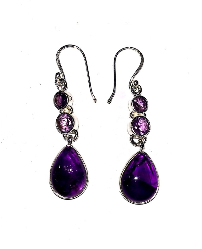 Plato Jewels pure silver earrings studded with purple amethyst gemstone Silver Drops & Danglers
